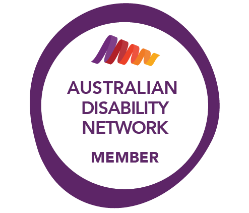 Circular purple badge that reads ‘Australian Disability Network Member’ underneath the Australian Disability Network Logo.