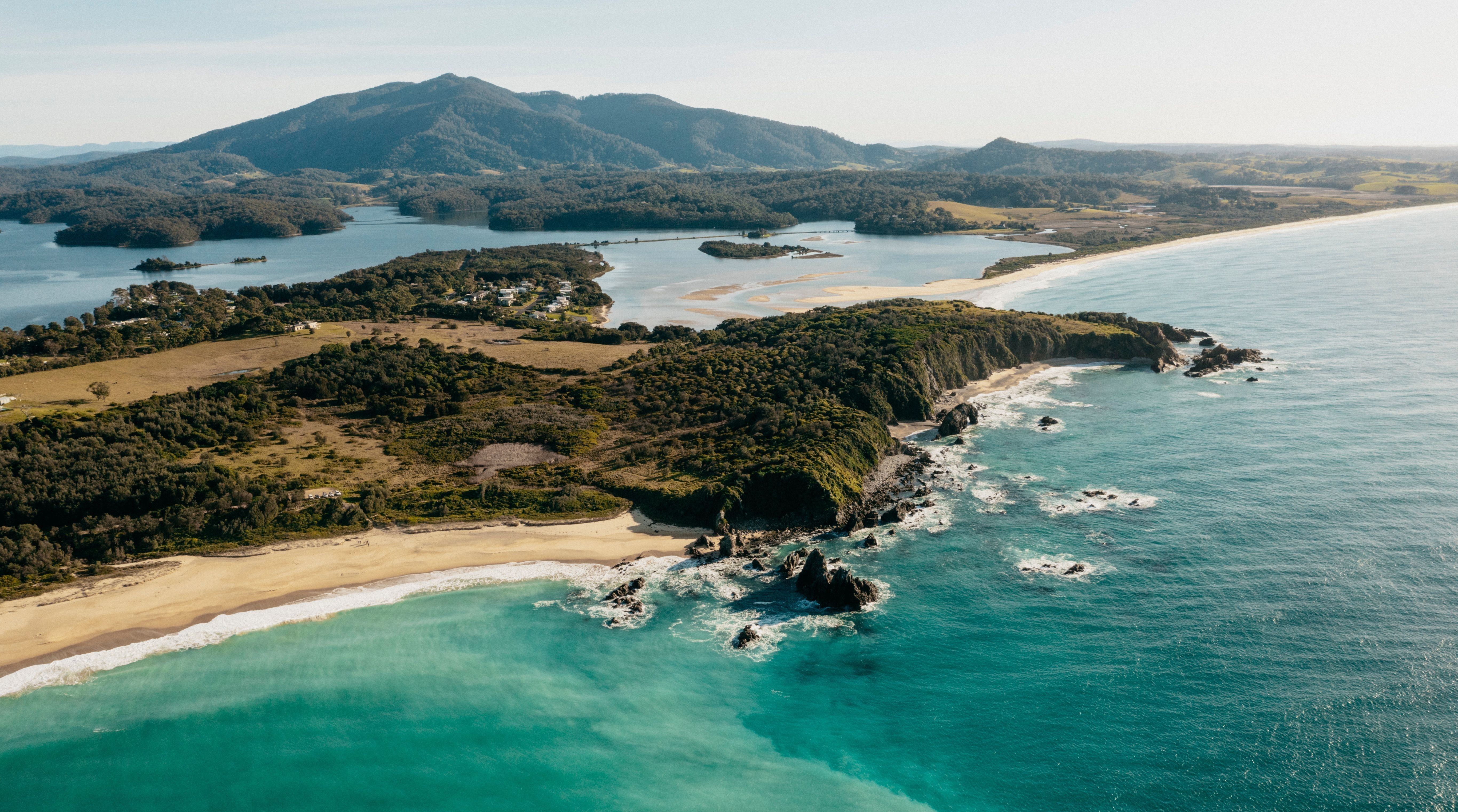 An aerial photo of Wallaga Lake in Bermagui 