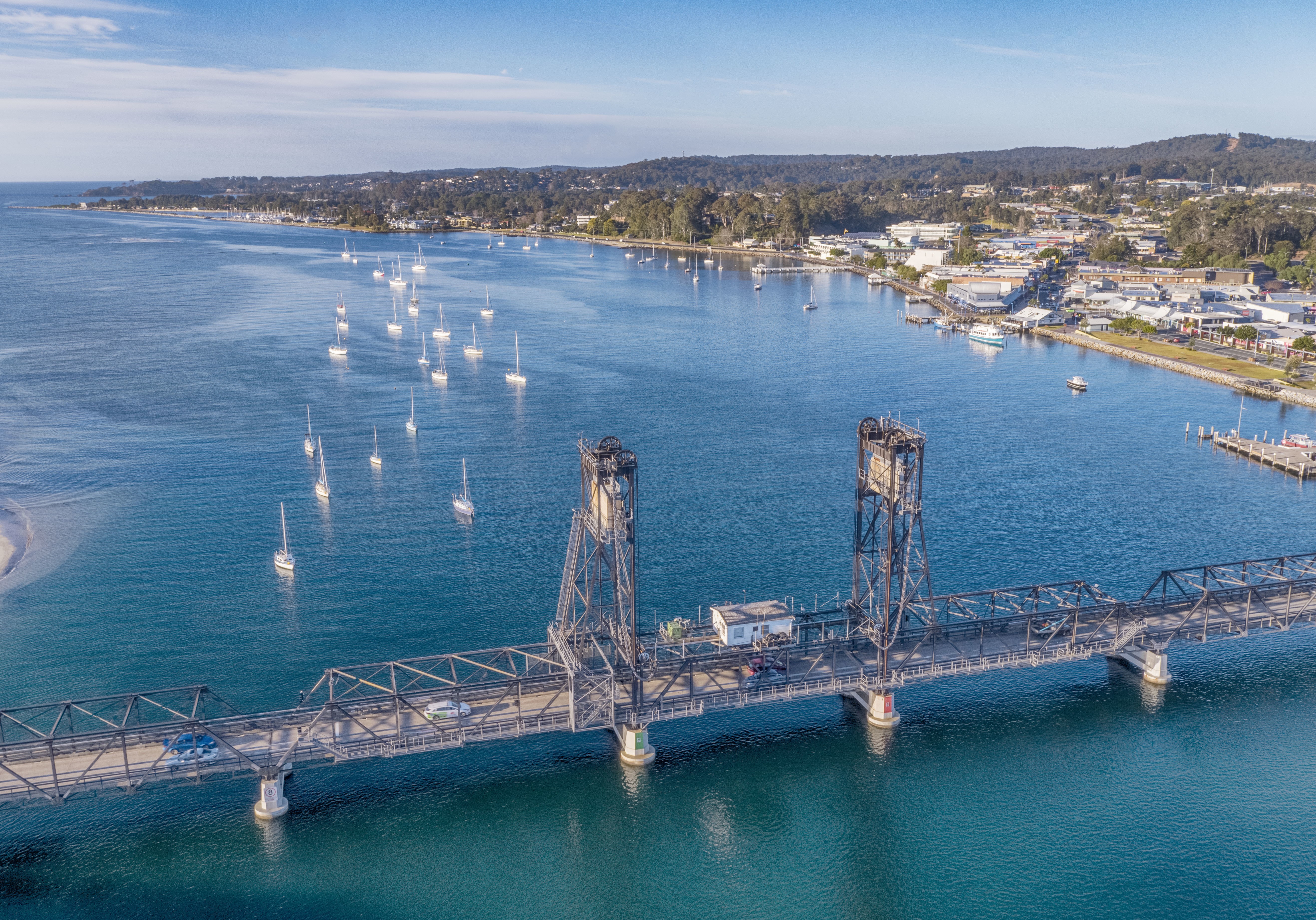 An aerial photo of Clyde River Bridge in Batemans Bay