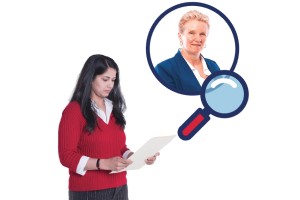 A CHO checking an "MTO" document. Above them is a magnifying glass over a picture of a senior officer.